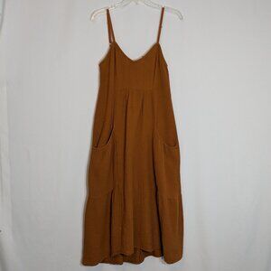 ZARA Rust Brown Waffle Knit Midi Tank Dress w Pockets; Size 5